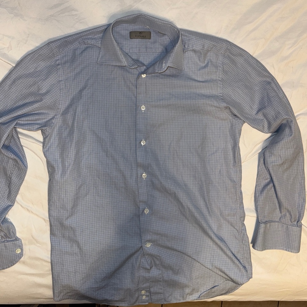 Men’s‎ Canali Blue Checkered Button Down Shirt